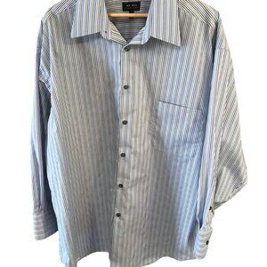 Axcess Striped Men’s Shirt Button-Down White Blue Brown Pinstripe 17-1/2 32-33